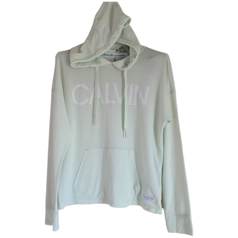 Calvin Klein Mint Green Waffle Knit Lightweight Pullover Hoodie Long Sleeve Tee